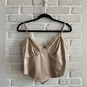 Guess Beige Satin Cropped Camisole, Size Medium.